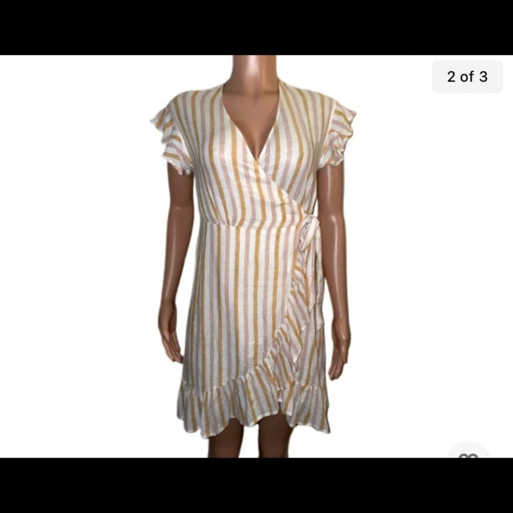 Rails brand linen Amber striped Bridgette mini wrap Cleavage dress nwts XS Lined